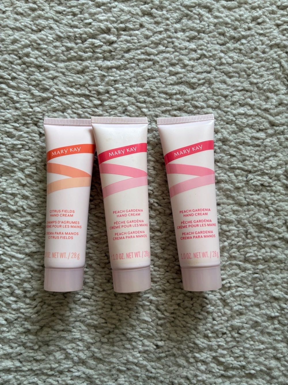 Mary Kay Peach Gardenia & Citrus Fields Hand Cream Trio - Light Pink Tubes